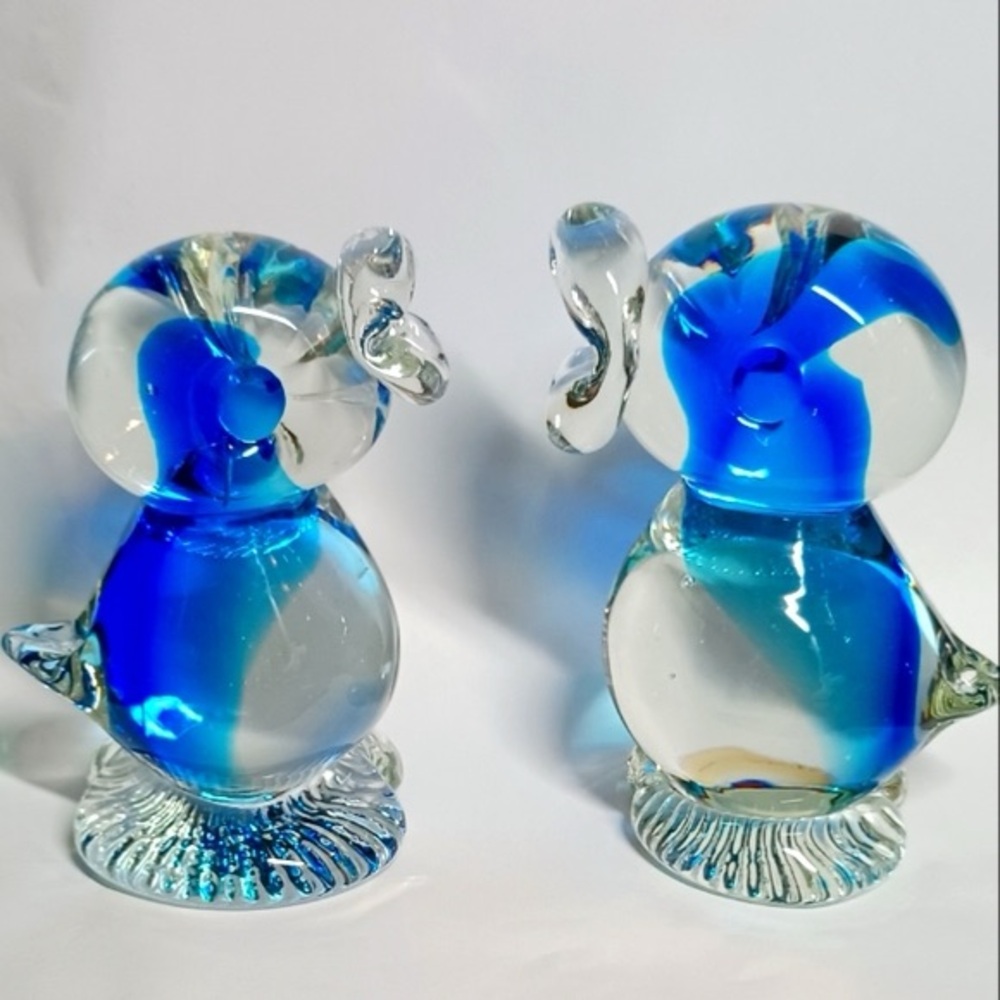 Glass Art Pair of Ducks Blue Paperweights